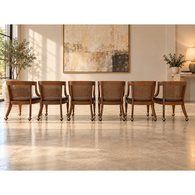 Traditional Circa 1960s–1970s Regency Revival Cane-Back Armchairs – Set of 6 For Sale - Image 3 of 13