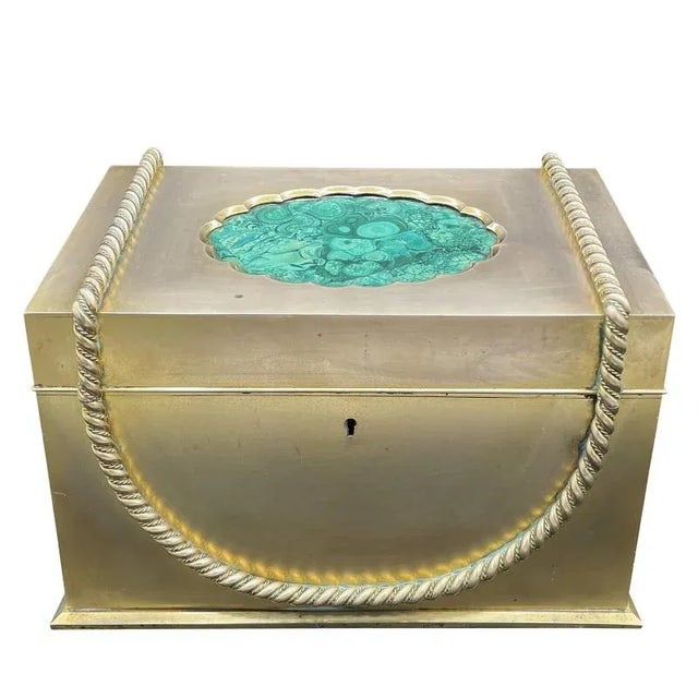 Antique gilt-bronze letter box with malachite stone inlay. Decorated with a fine applied rope design and retaining the...