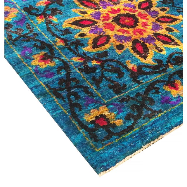 Modern Pasargad Home Azerbaijan Blue Sari Silk Area Rug- 5' 5" X 8' 1" For Sale - Image 3 of 3