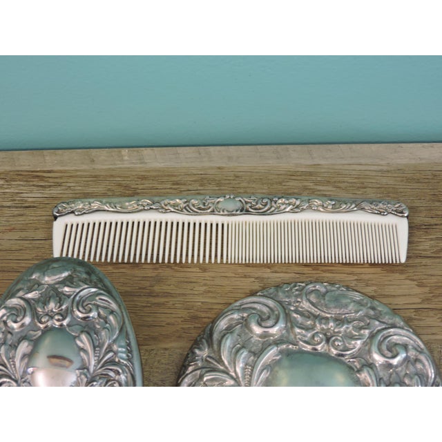 Metal Vintage 3 Piece Vanity Set of Brush, Comb, and Hand Mirror For Sale - Image 7 of 10