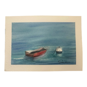 Original Watercolor Seascape “Little Red Boat” by Nancy Smith