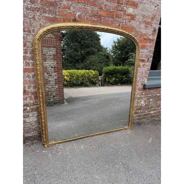 Glass Large Antique English Arched Gilt Overmantle Mirror, 19th Century For Sale - Image 7 of 8