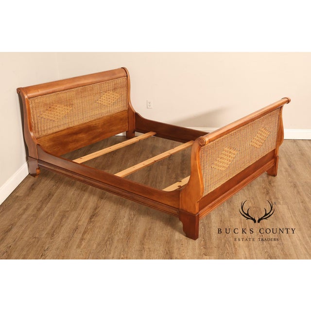 High Quality Solid Wood, Cherry Finish Sleigh Bed With Wicker Paneled Head And Footboards By Lexington Furniture (Not...