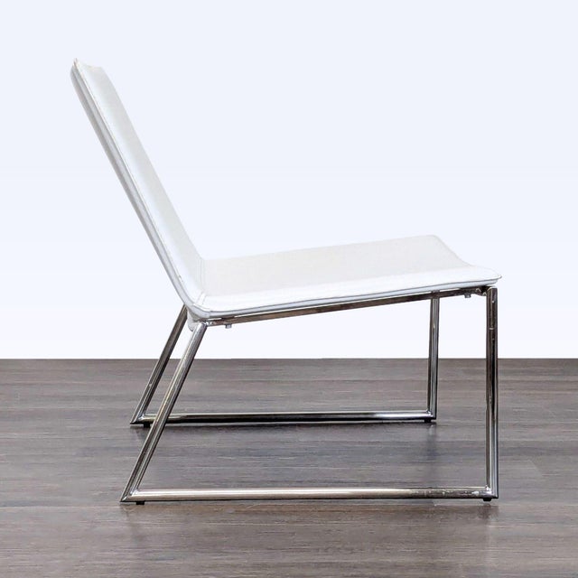 CB2 Cb2 Triumph Modern White Leather Lounge Chair With Sleek Chrome Frame For Sale - Image 4 of 8