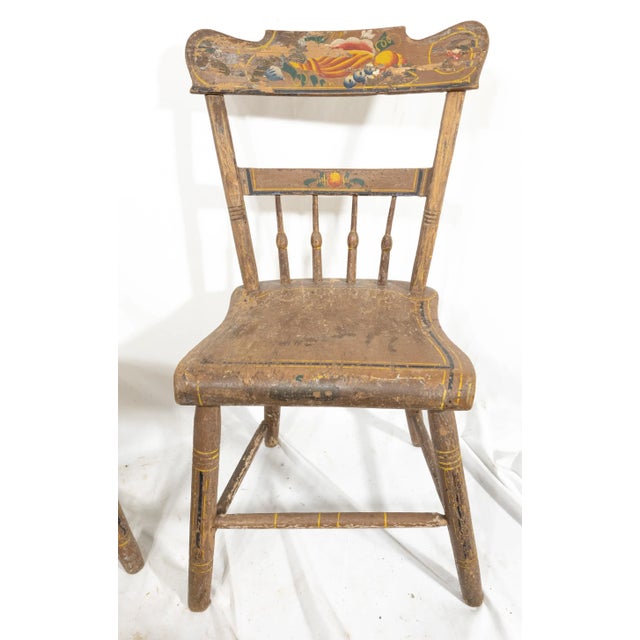 Farmhouse 19th Century Pair of Painted Rustic Primitive Farmhouse Side Chairs For Sale - Image 3 of 10