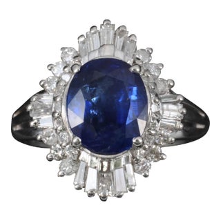 Late 20th Century Rare 2.39ct Gia Burma No Heat Sapphire & 0.55ct Platinum Ring, Size 6 For Sale