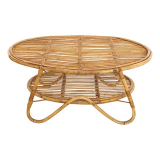 Oval Wicker Coffee Table by Tito Agnoli, 1950s For Sale