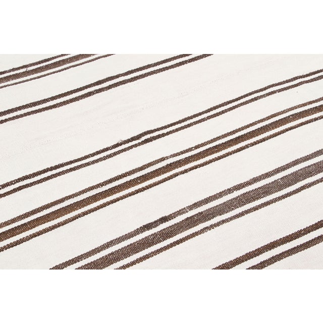 Rug & Kilim Vintage Turkish Kilim Hemp Rug With Brown Stripes by Rug & Kilim, 1950-1959 For Sale - Image 4 of 9