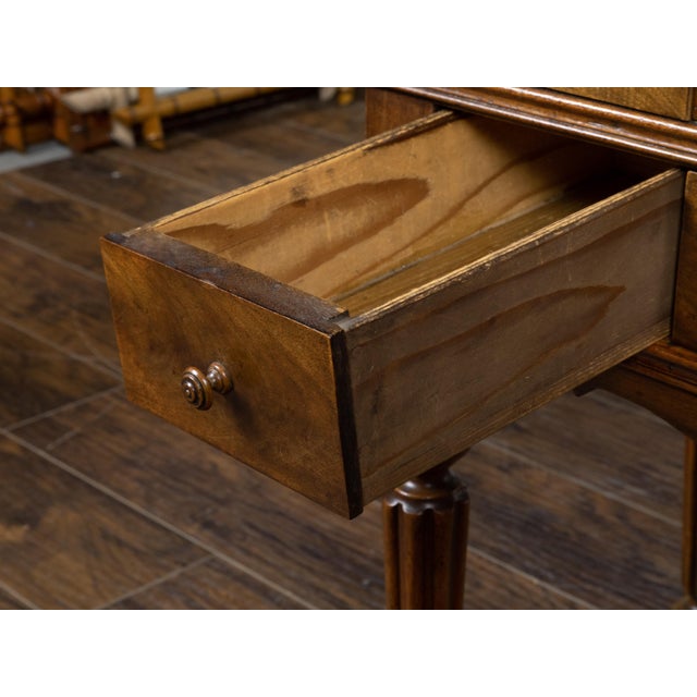 French 19th Century Walnut Side Table with Tray Top, Fluted Legs and Six Drawers For Sale - Image 12 of 12