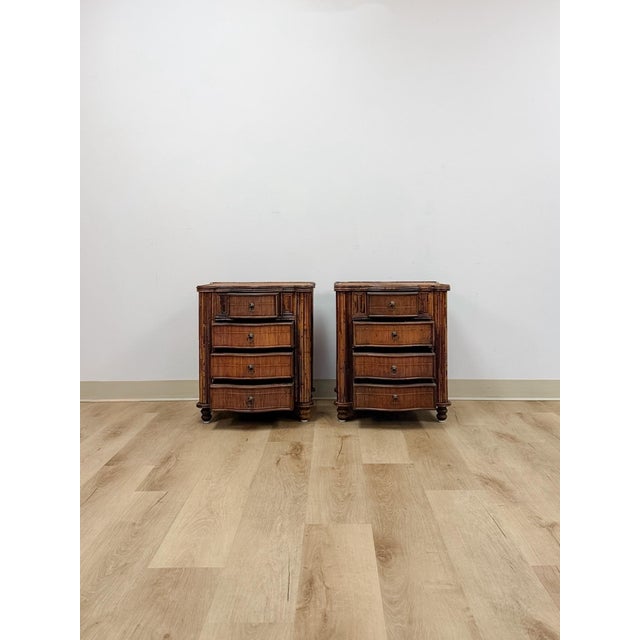Vintage Nightstands Split Bamboo Reed Four Drawer British Colonial Pair Coastal Regency, Pair For Sale - Image 11 of 12