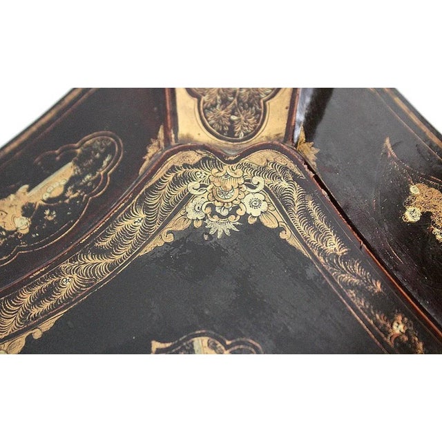 Metal Large Napoleon III Japonaiserie Wooden Box Painted Black, Mid-19th Century For Sale - Image 7 of 18