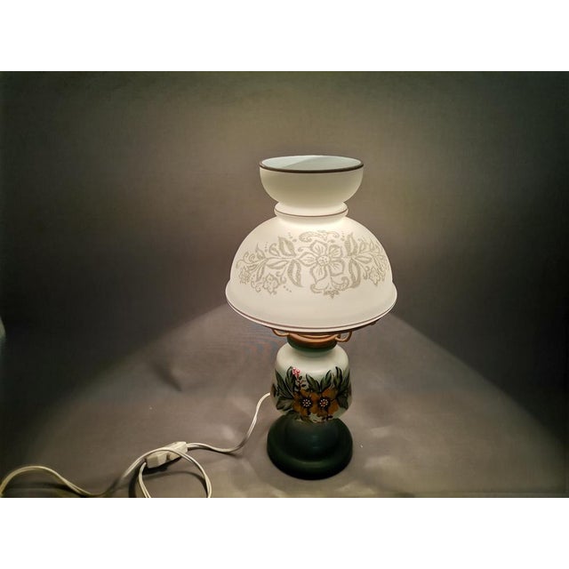 Teal Portuguese Farmhouse Hurricane Gone with the Wind Hand Painted Glass Table Lamp, 1970s For Sale - Image 8 of 18