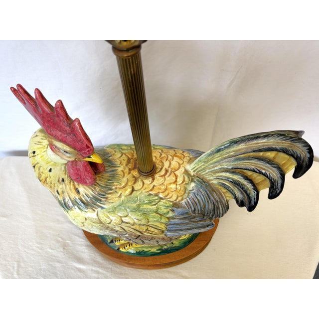 Vintage Large Ceramic Rooster Lamp on Wood Base For Sale - Image 11 of 17