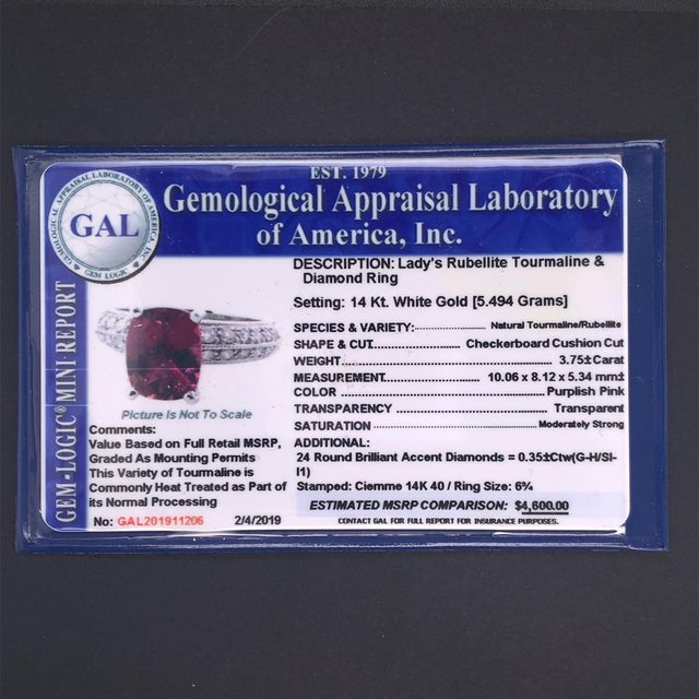 Diamond Tourmaline Rubellite Ring 6.75 14k Gold 4.10 TCW Women Certified For Sale - Image 16 of 16