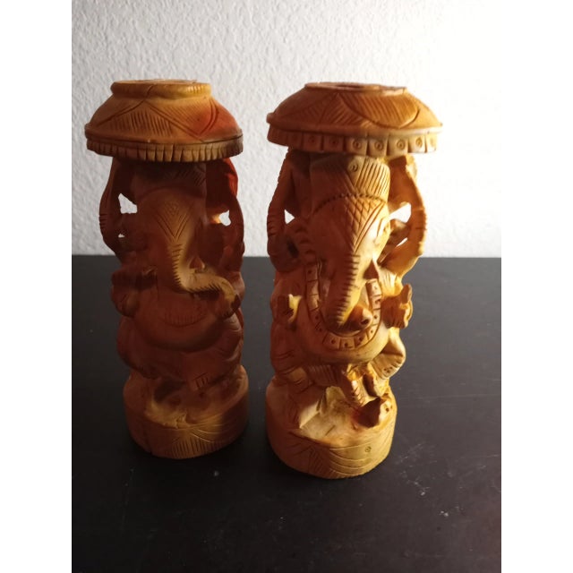 1960s Handcarved Sandalwood Lord Ganesh Figurines - Set of 2 For Sale - Image 5 of 7