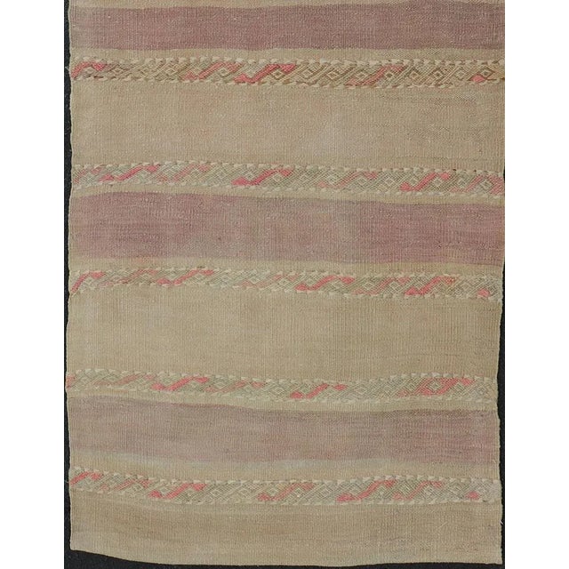Mid 20th Century Vintage Hand Woven Turkish Kilim Runner With Stripes Purple Taupe and Tan For Sale In Atlanta - Image 6 of 11