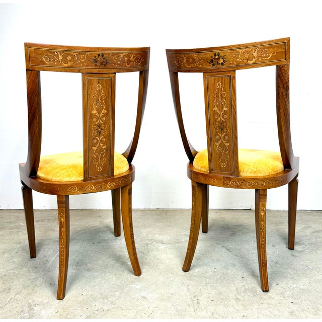 Antique 19th Century Inlaid French Empire Biedermeier Gondola Style Side Chairs For Sale - Image 4 of 12