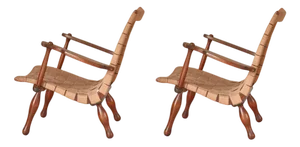 Set of Lounge Chairs in Pinewood and Saddle Girth, 1940s