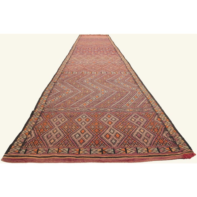 Tribal Vintage Zemmour Moroccan Kilim Rug, 03'11 X 22'09 For Sale - Image 3 of 11