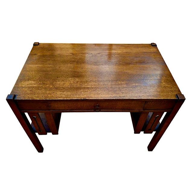 Arts & Crafts Period Tiger Oak Library Desk For Sale In San Francisco - Image 6 of 8