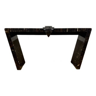 1980s Karl Springer Tessellated Stone Art Deco Style Console For Sale