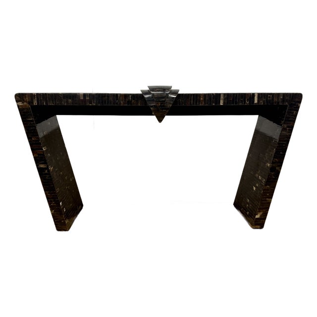 1980s Karl Springer Tessellated Stone Art Deco Style Console For Sale