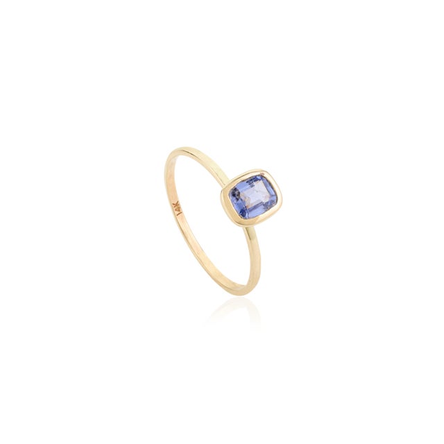 Minimalism Dainty Blue Sapphire 14k Yellow Gold Promise Ring Size 5.5 For Sale - Image 3 of 11