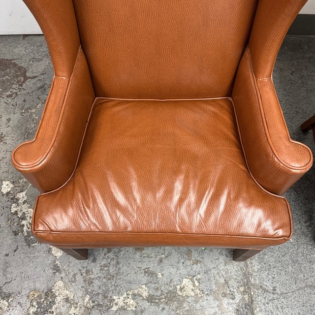 Brown Bespoke Leather Wingback Armchairs, Pair For Sale - Image 8 of 12