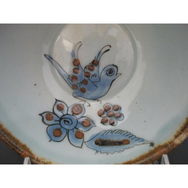 Mexican El Palomar Ken Edwards Blue Bird Flower Tonala Mexico Folk Art Pottery 6" Bowl For Sale - Image 3 of 6