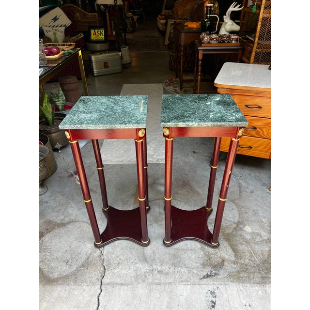 Modern Vintage Pair of Green Stone Top Skinny Square Side Tables For Sale - Image 3 of 5