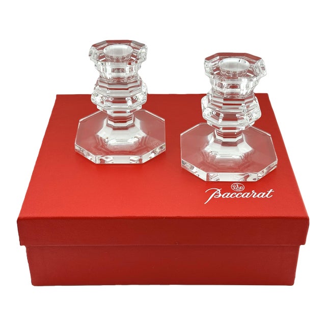Pair of Baccarat Crystal Candlesticks – Regency Louis XV Style, With Original Box For Sale