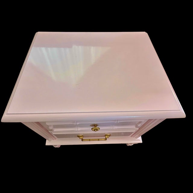 1970s 1970s Coastal Faux Bamboo “Wispy Pink” Nighstands - A Pair For Sale - Image 5 of 13