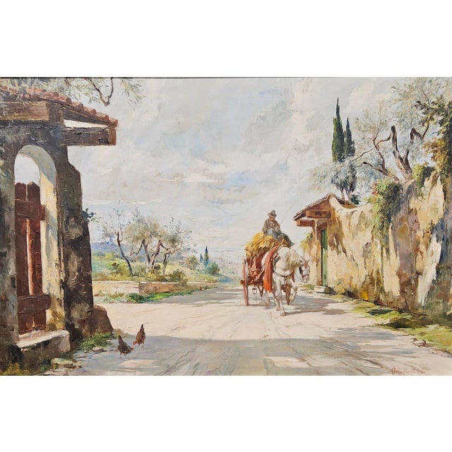 An original oil on canvas painting by listed Italian artist Aldo Affortunati, depicting a sunlit Tuscan countryside scene...