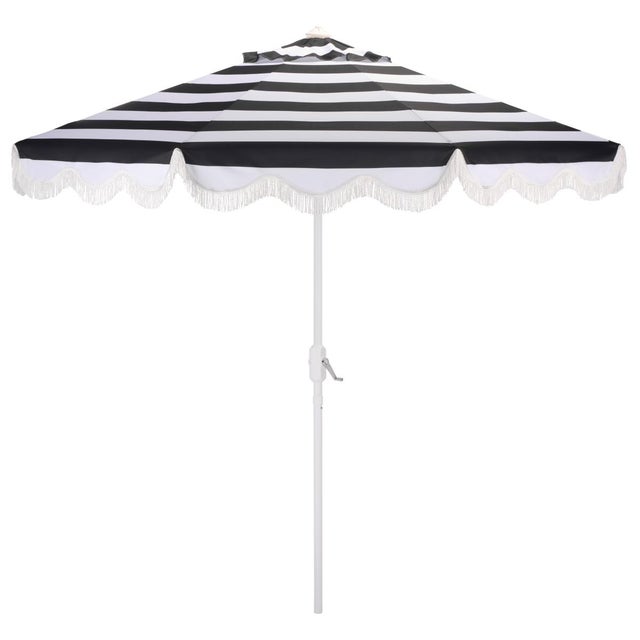 Lucerna 9 Ft Crank Umbrella, Black Stripe/White Pole For Sale - Image 9 of 9