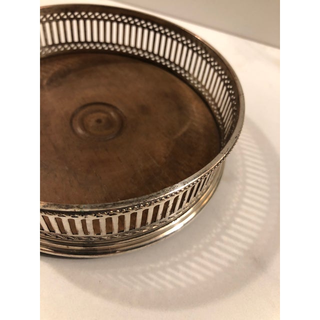 1950s English Pierced Silverplate and Wood Wine Coaster For Sale - Image 4 of 8