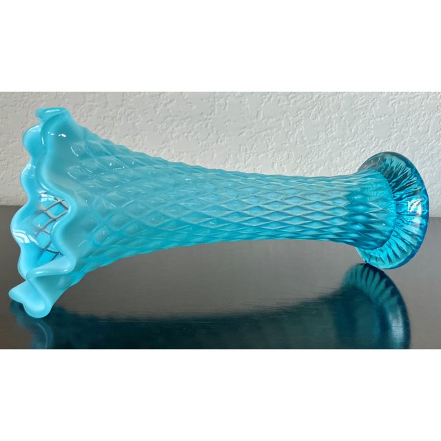 Circa 1906 Northwood Glass “Diamond Point” Aqua Swung Vase, Wheeling, West Virginia For Sale - Image 11 of 18