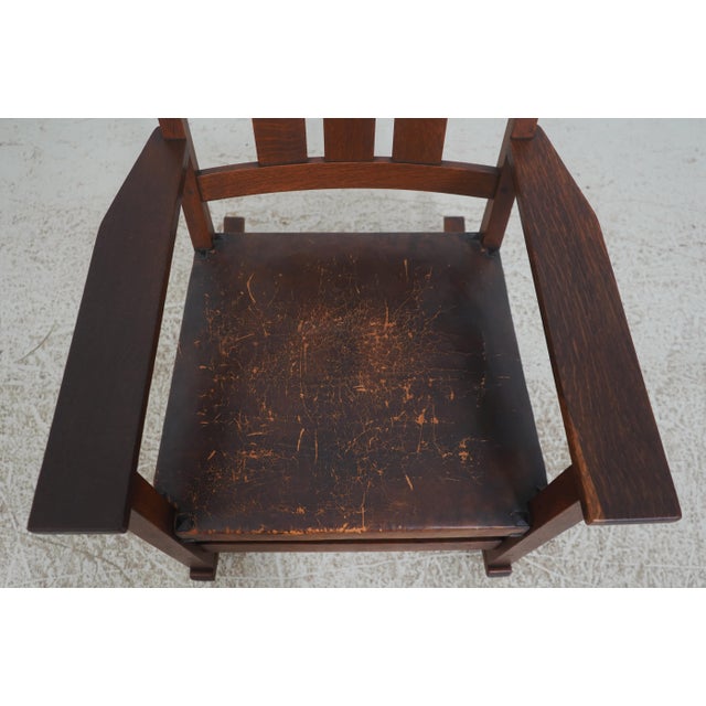 Stickley Antique Mission Style Oak Leather Seat Rocking Chair For Sale - Image 9 of 18