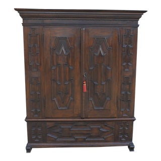 19th Century Antique German Oak Armoire Wardrobe Clothes Linen Closet For Sale
