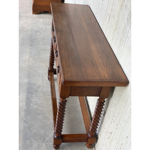 18th Carved Two-Drawer Baroque Spanish Walnut Console Table With Iron Hardware For Sale In Miami - Image 6 of 13