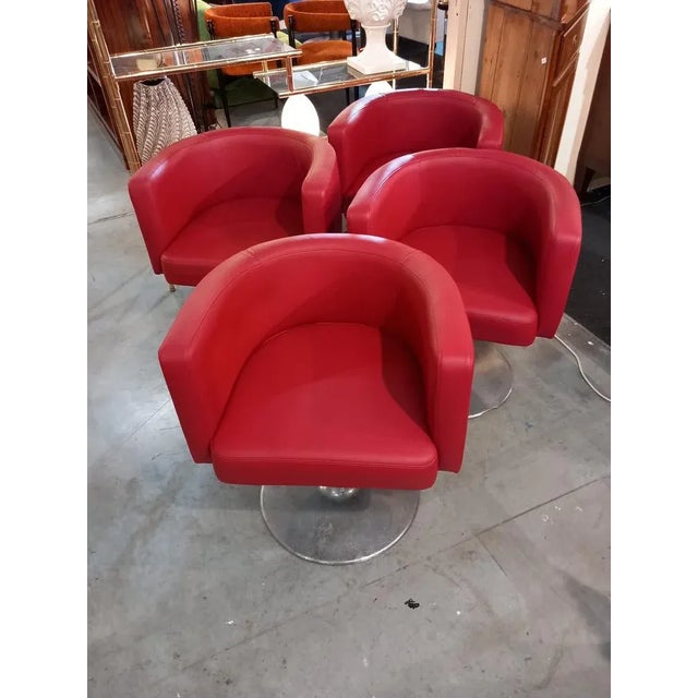 Vintage Red Armchairs, Set of 4 For Sale - Image 6 of 8