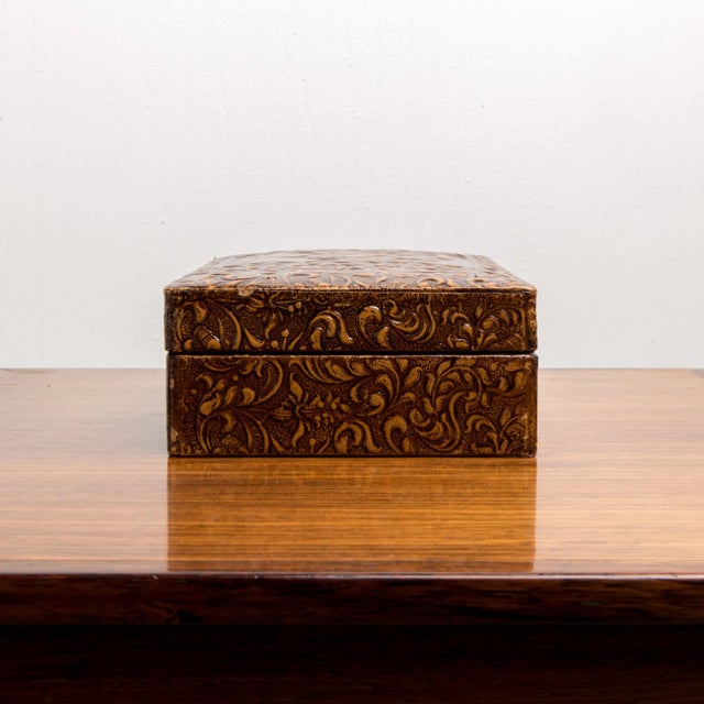 Arts & Crafts 1950s Fighting Matador Embossed Leather Box For Sale - Image 3 of 9