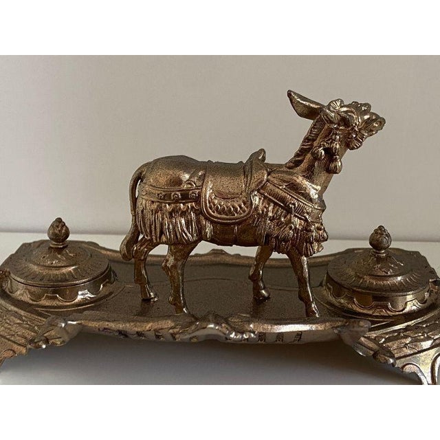 Atypical Writing Desk Set with Double Inkwells in Patinated Gilt Metal, 1890s-1910s For Sale - Image 11 of 16