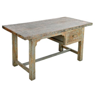 Vintage Patinated Wood Desk For Sale
