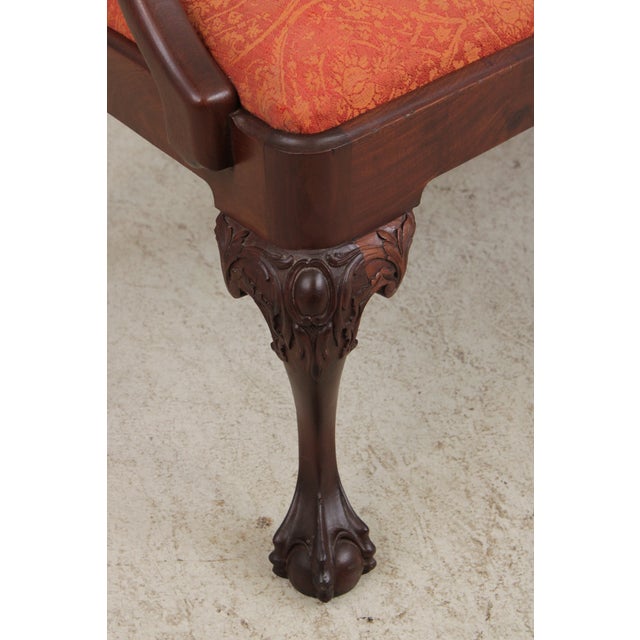 Vintage Carved Mahogany Triple Back Settee Bench For Sale - Image 13 of 15