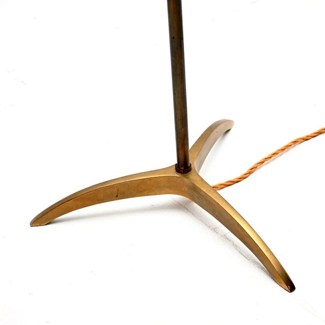Brown Vintage Brass and Steel Floor Lamp with Textured Shade, 1950 For Sale - Image 8 of 9