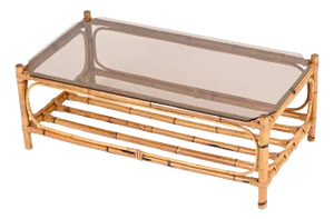 Large Italian Rectangular Coffee Table in Bamboo, Wicker and Smoked Glass, 1970s
