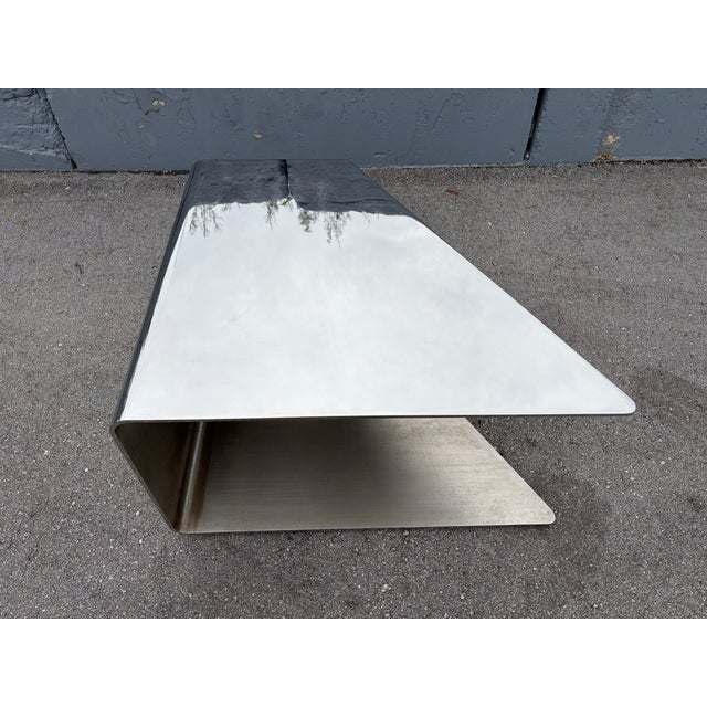 Monumental Sculptural Polished Stainless Steel Cantilever Coffee Table, Usa For Sale - Image 12 of 17