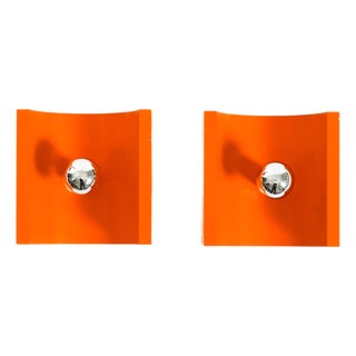 Space Age Metal Wall Lamps in Orange by Klaus Hempel for Kaiser Leuchten, 1960s, Set of 2 For Sale