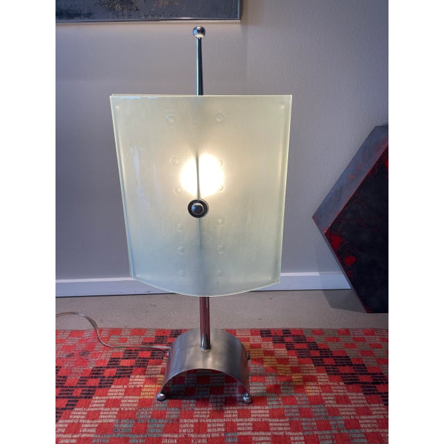 Mid-Century Modern 80s Monumental Glass Panel Steel Lamp Postmodern Fontana Arte Fratelli Martini Ponti Tronconi Style For Sale - Image 3 of 12