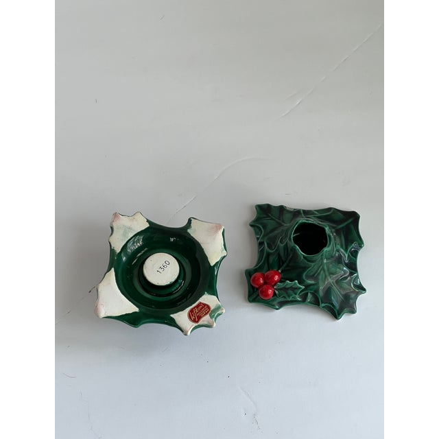 Mid-Century Modern 1970s Lefton (Japan) Green Holly Candle Holders For Sale - Image 3 of 5